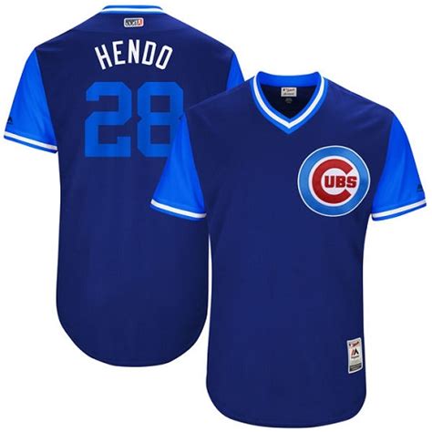 Men's Majestic Chicago Cubs #28 Kyle Hendricks "Hendo" Authentic Navy Blue 2017 Players Weekend ...