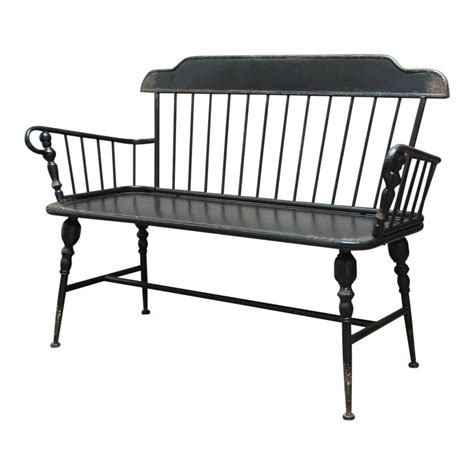 Antique Style Black Metal Windsor Bench | Chairish