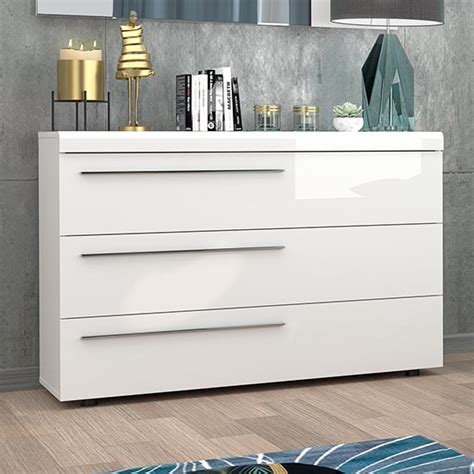 Lice White High Gloss 3 Drawers Chest of Drawers With LED | Furniture ...