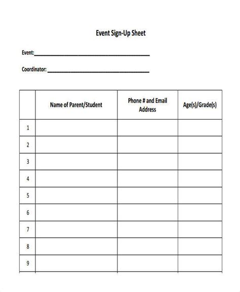 FREE 16+ Sign-Up Sheet Samples & Templates in PDF | Excel | Google Docs | Pages | MS Word