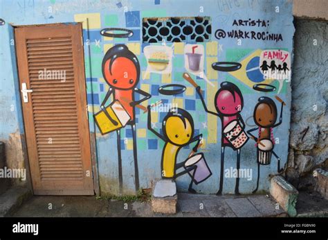 Grafitti artwork on the streets of the Rocinha favela, Rio de Janeiro ...