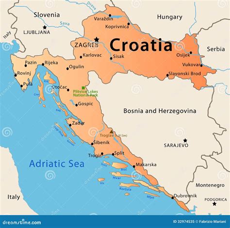 Croatia map stock illustration. Illustration of bosnia - 32974535