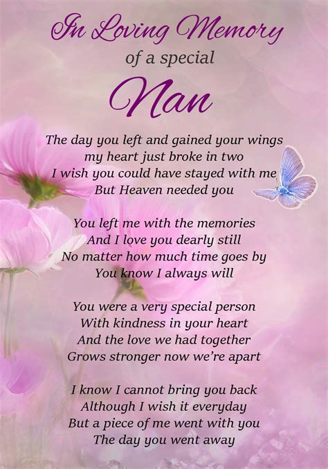 Buy In Loving Memory Of A Special Nan Memorial Graveside Funeral Poem ...