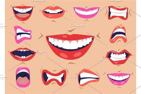 Cartoon cute mouth expressions | Pre-Designed Vector Graphics ~ Creative Market