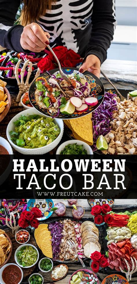 a table full of tacos and other foods with text overlay that reads ...