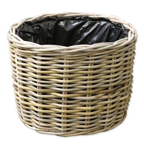 Grey & Buff Rattan Round Wicker Planter Plant Pot Flower Woven Lined Garden | eBay