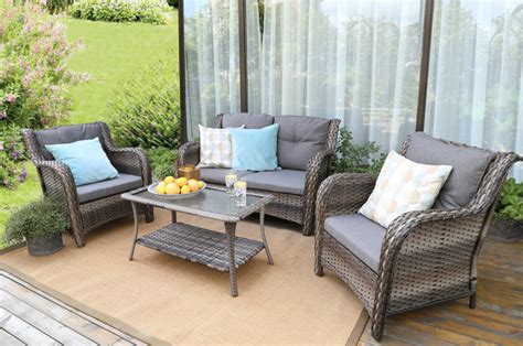 Baner Garden N76 4 Piece Resin Wicker Outdoor Conversation Patio ...