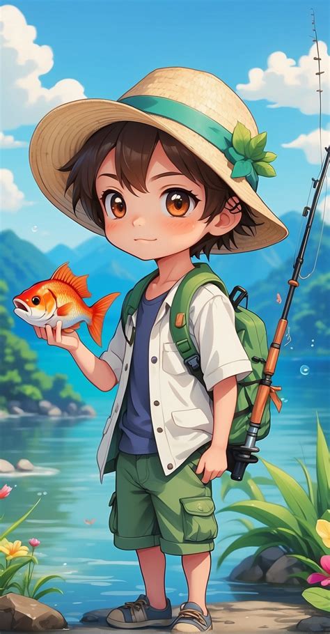 Boy Fisherman Sticker Free Stock Photo - Public Domain Pictures