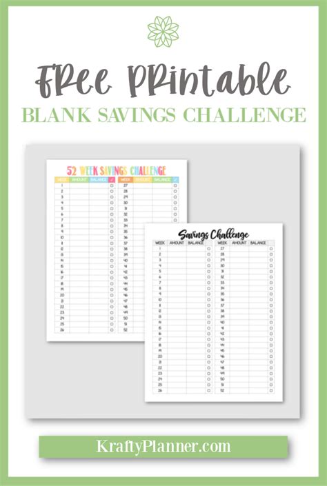 Free Printable Blank 52 Week Savings Challenge