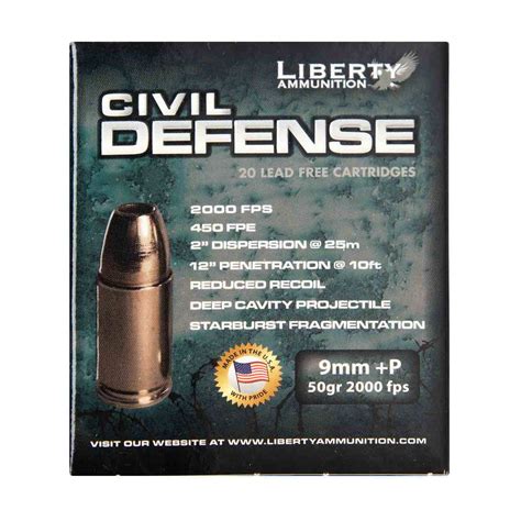 Liberty Civil Defense 9mm Luger +P 50gr HP Handgun Ammo - 20 Rounds | Sportsman's Warehouse