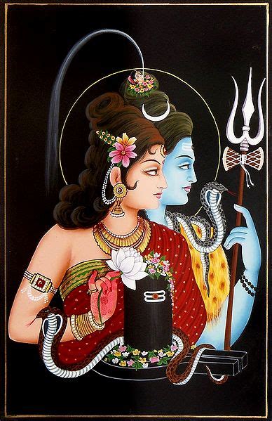 Shiva Parvati - Nirmal Painting on Hardboard - 17 x 11 inches