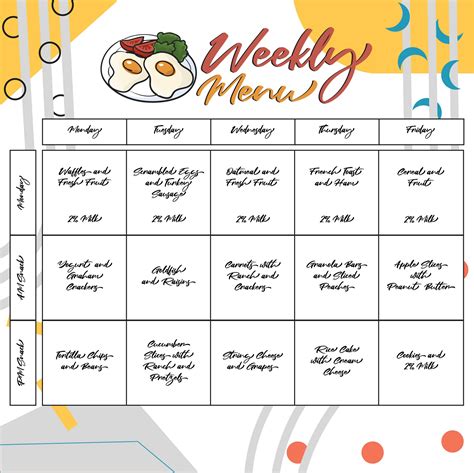 Printable Fillable Weekly Menu Template For Daycare