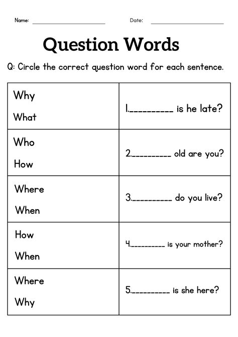 question words worksheet for grade 1 or 2 - wh questions exercises for kids | Made By Teachers