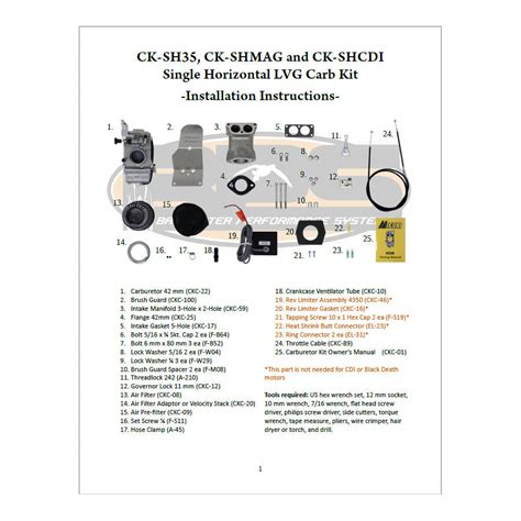 Single Carb Kit 42mm Large Vanguard Horizontal Installation Instructio ...