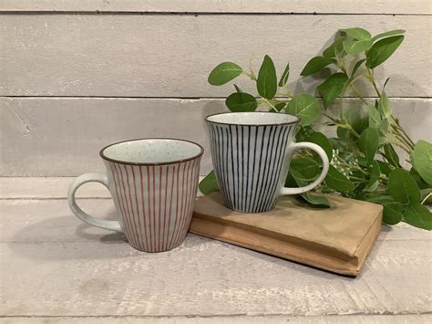 Vintage Pair Striped and Speckled Porcelain Coffee Mugs/ - Etsy