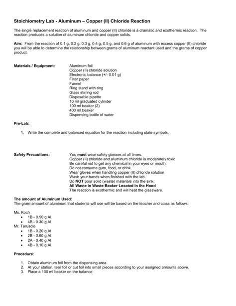 Stoichiometry Lab - Aluminum – Copper (II) Chloride Reaction The