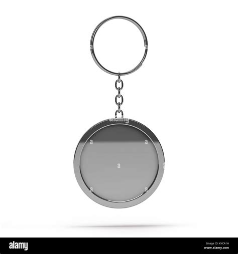 3D rendering illustration of a blank metal keychain with a ring for a key, Isolated on a ...