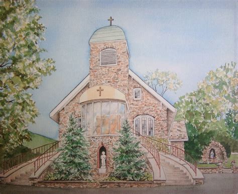 Watercolor Painting of Church, Watercolor, St. Roch's Catholic Church ...