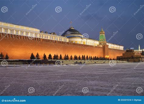 Moscow Kremlin Wall on Red Square at Winter Night Stock Photo - Image ...