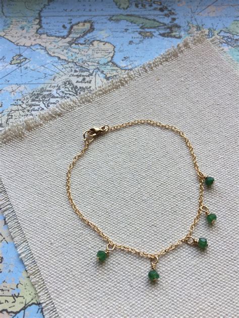 Beaded Emerald Bracelet Gold Bracelet Beaded Bracelet May | Etsy