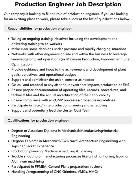 What are the roles and responsibilities of production engineer