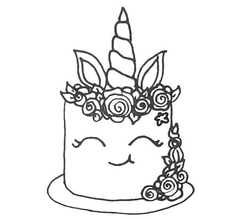 Cute Kawaii Unicorn Coloring Page Cake