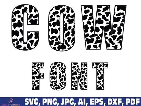 Cow print font svg cow pattern half print font letters | Etsy