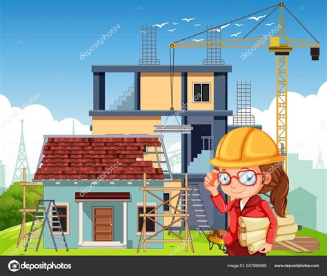 Cartoon House Construction Site