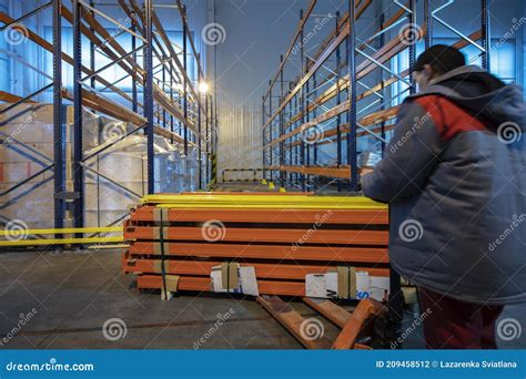 Metal shelves stock photo. Image of floor, perspective - 209458512