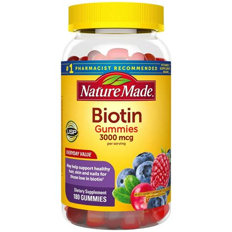 Nature Made Biotin 3000 mcg Gummies, 180 Count Everyday Value for Supporting Healthy Hair, Skin ...