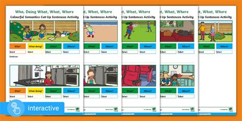 Interactive PDF: Who, What Doing, What, Where - Colourful Semantics Cut-Up