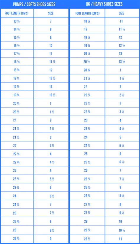 Shoe Sizes - Irish Dancing Shoes