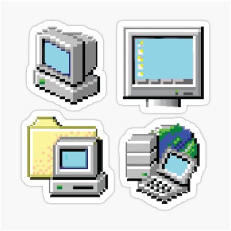 "Blue Windows 98 Desktop Icons Set Classic Green Background" Sticker ...