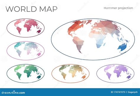 Low Poly World Map Set. stock vector. Illustration of international - 174741975