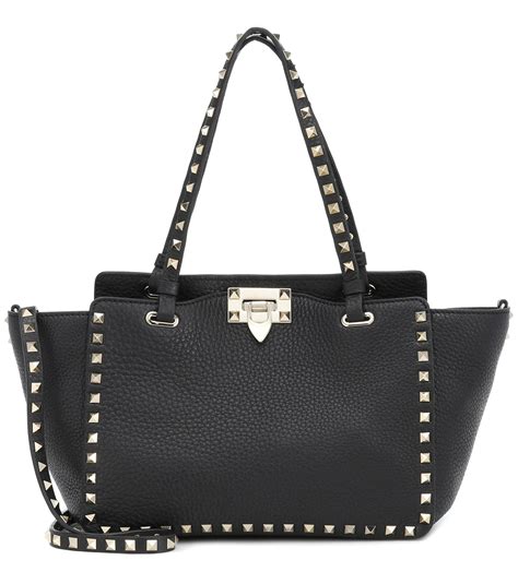 Valentino Rockstud Small Leather Tote in Black - Lyst