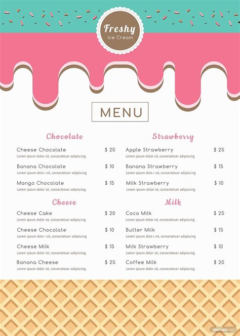 Ice Cream Menu Template in Pages, Publisher, Illustrator, PSD, Word ...