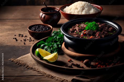 feijoada traditional brazilian food, with typical side dishes, ai ...