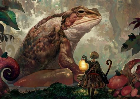 The frog, forest, art, lantern, onion, mushroom, frog, fantasy, girl, anime, HD wallpaper | Peakpx