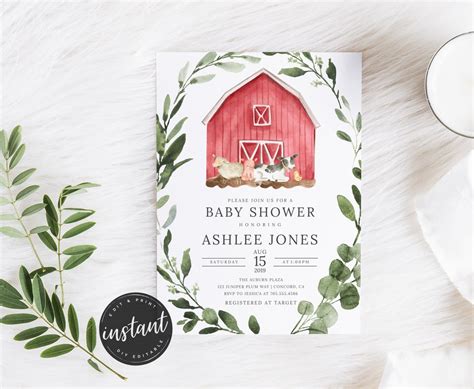 Baby Shower Invitation FARM ANIMAL Baby Shower Invitation - Etsy