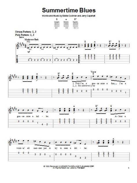 Summertime Blues by Eddie Cochran - Easy Guitar Tab - Guitar Instructor