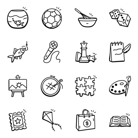 Pack of Hobbies Hand Drawn Icons 13004458 Vector Art at Vecteezy