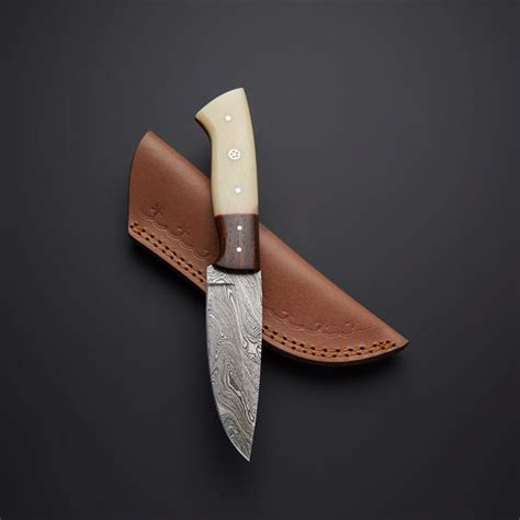 CUSTOM HANDMADE DAMASCUS HUNTING KNIFE Handle Materials: Camel Bone + – NB Knives