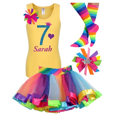 7th Birthday Outfit Girls Birthday Shirt 7 Rainbow Tutu Dress | Etsy