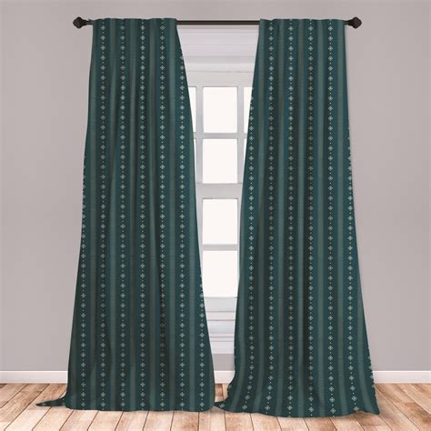 Teal and Yellow Curtains 2 Panels Set, Pattern with Vertical Abstract Ornaments Rhombus Forms ...