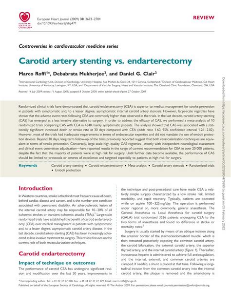 (PDF) Carotid artery stenting vs. endarterectomy - European Heart ...