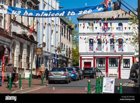 A Quiet Great Torrington Town Square in Summer With Bunting, Banner and ...