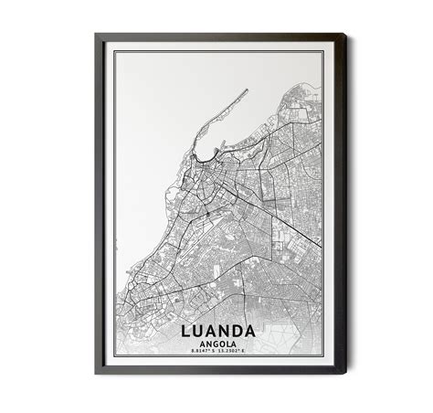 Luanda Angola, Map, Black and White, Coordinates, Luanda AGO, City ...