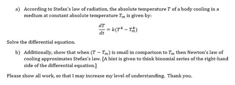 Solved According to Stefan's law of radiation, the absolute | Chegg.com