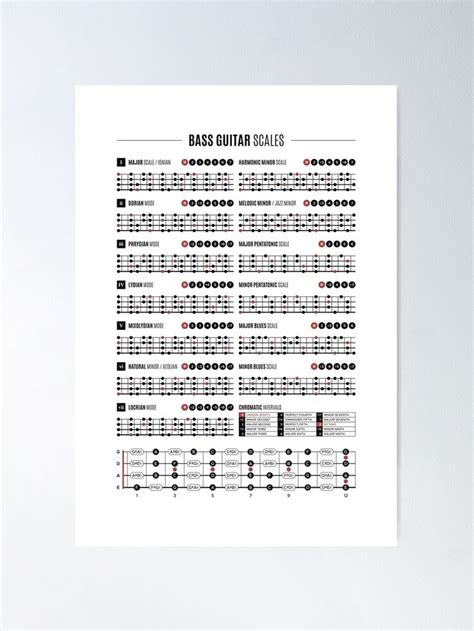 Bass Guitar Scales & Modes Chart Poster