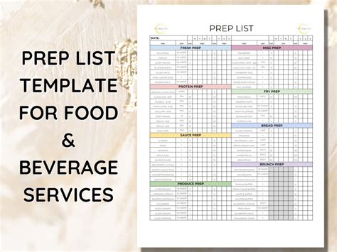 Prep & Par List Template Food Prep List Prep List Template - Etsy